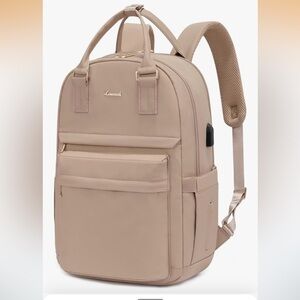 Laptop Backpack for Women 15.6 Inch Laptop Bag with USB Port - Beige